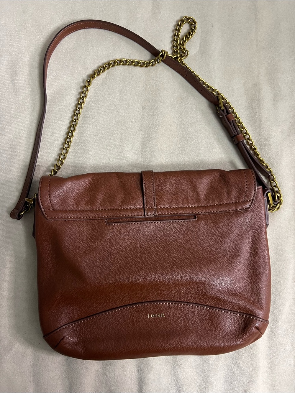 🤎 Fossil SHB2846 Cognac Leather Chain Shoulder Crossbody Bag Brass Key